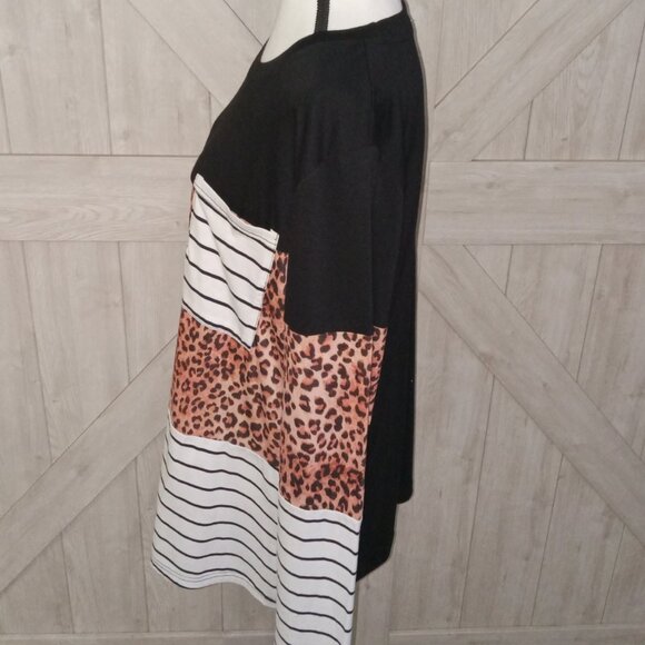 BLACK AND WHITE STRIPED LEOPARD PRINT LONG SLEEVE TOP-NWT-SIZE-XL - Picture 7 of 10